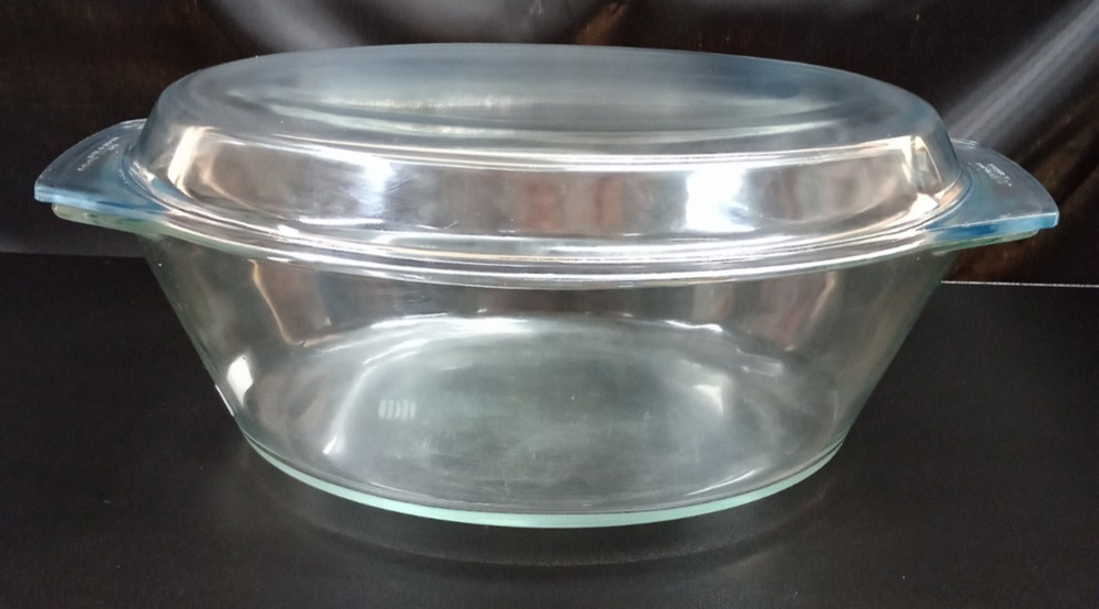 Vintage Pyrex Casserole Dish W/ Marinex Lid Clear Glass Handled #344 12x8x4